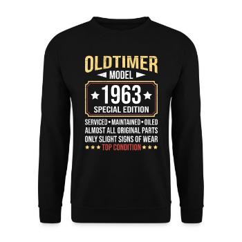 Oldtimer Modell 1963 60 Jahre 60. Geburtstag - Unisex Pullover - Schwarz - Vorne - Alina (178cm) & Michal (187cm)
