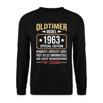 Oldtimer Modell 1963 60 Jahre 60. Geburtstag - Unisex Pullover - Schwarz - Vorne - Alina (178cm) & Michal (187cm)