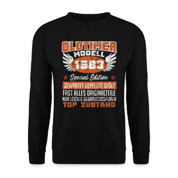 Oldtimer Modell 1983 40 Jahre 40. Geburtstag - Unisex Pullover - Schwarz - Vorne - Alina (178cm) & Michal (187cm)