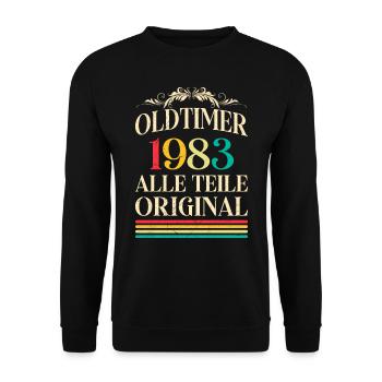1983 Oldtimer alle Teile original 40 Jahre - Unisex Pullover - Schwarz - Vorne - Alina (178cm) & Michal (187cm)