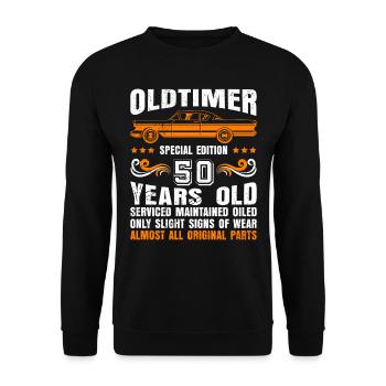 Oldtimer 1973 50 Jahre 50. Geburtstag Herren - Unisex Pullover - Schwarz - Vorne - Alina (178cm) & Michal (187cm)