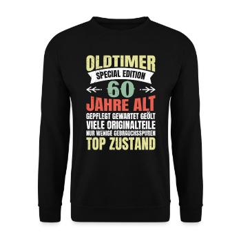 Oldtimer 60 Jahre alt 60. Geburtstag - Unisex Pullover - Schwarz - Vorne - Alina (178cm) & Michal (187cm)