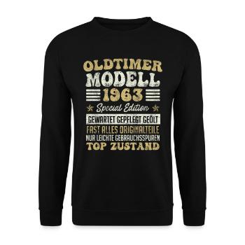 Oldtimer 1963er Modell 60 Jahre Männer - Unisex Pullover - Schwarz - Vorne - Alina (178cm) & Michal (187cm)