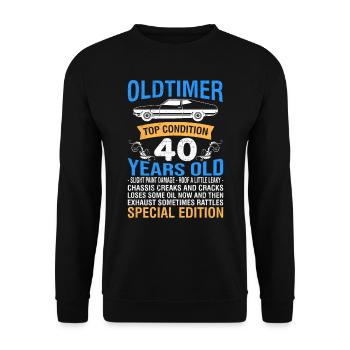 Oldtimer 40 Jahre alt 40. Geburtstag Herren - Unisex Pullover - Schwarz - Vorne - Alina (178cm) & Michal (187cm)