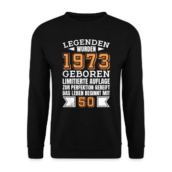 Legendär seit 1973 50 Jahre 50. Geburtstag - Unisex Pullover - Schwarz - Vorne - Alina (178cm) & Michal (187cm)