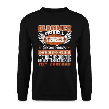 Oldtimer 1963er Modell 60 Jahre Männer - Unisex Pullover - Schwarz - Vorne - Alina (178cm) & Michal (187cm)