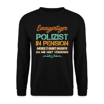 Polizist in Pension Pensionierung Polizist - Unisex Pullover - Schwarz - Vorne - Alina (178cm) & Michal (187cm)