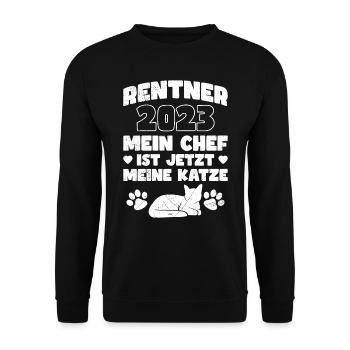 Rentner 2023 mein Chef ist jetzt meine Katze - Unisex Pullover - Schwarz - Vorne - Alina (178cm) & Michal (187cm)