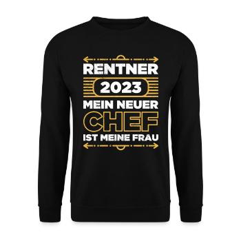 Rentner 2023 neuer Chef ist meine Frau - Unisex Pullover - Schwarz - Vorne - Alina (178cm) & Michal (187cm)