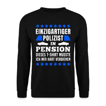 Polizist Pension Polizei Rente Rentner - Unisex Pullover - Schwarz - Vorne - Alina (178cm) & Michal (187cm)