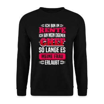 Renter Mann eigener Chef Renteneintritt - Unisex Pullover - Schwarz - Vorne - Alina (178cm) & Michal (187cm)