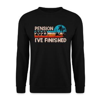 Pension 2023 I have finished Pensioner Pensioner - Unisex Sweatshirt - black - Front - Alina (178cm) & Michal (187cm)