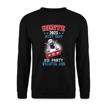 Rente 2023 jetzt geht die Party los - Unisex Pullover - Schwarz - Vorne - Alina (178cm) & Michal (187cm)