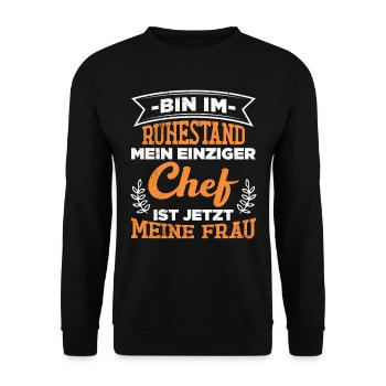 Mann in Ruhestand Renteneintritt Pensionierung - Unisex Pullover - Schwarz - Vorne - Alina (178cm) & Michal (187cm)