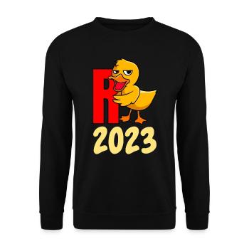 Rente 2023 R-Ente Pensionierung Ruhestand - Unisex Pullover - Schwarz - Vorne - Alina (178cm) & Michal (187cm)