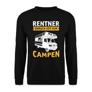 Rentner endlich Zeit zum Campen - Unisex Pullover - Schwarz - Vorne - Alina (178cm) & Michal (187cm)
