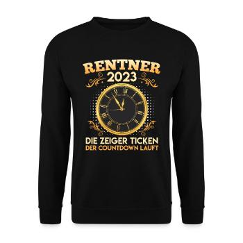 Rentner 2023 die Zeiger ticken Renteneintritt - Unisex Pullover - Schwarz - Vorne - Alina (178cm) & Michal (187cm)