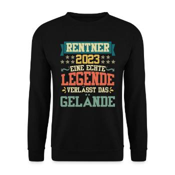 Rentner 2023 Legende verlässt das Gelände - Unisex Pullover - Schwarz - Vorne - Alina (178cm) & Michal (187cm)