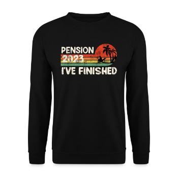 Pension 2023 I have finished Pensioner Pensioner - Unisex Sweatshirt - black - Front - Alina (178cm) & Michal (187cm)