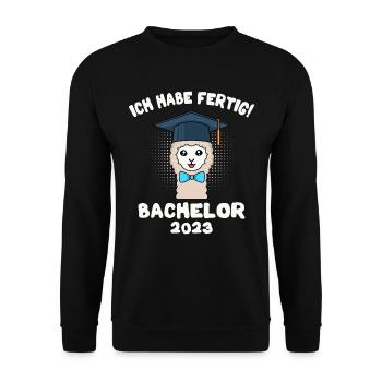 Bachelor 2023 Ich habe fertig Bachelor Abschluss - Unisex Pullover - Schwarz - Vorne - Alina (178cm) & Michal (187cm)