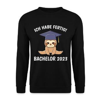 Ich habe fertig Bachelor 2023 Bachelorabschluss - Unisex Pullover - Schwarz - Vorne - Alina (178cm) & Michal (187cm)