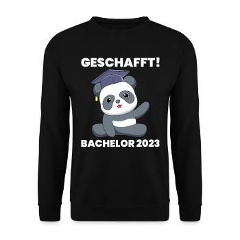Geschafft Bachelor 2023 Bachelor Abschluss - Unisex Pullover - Schwarz - Vorne - Alina (178cm) & Michal (187cm)