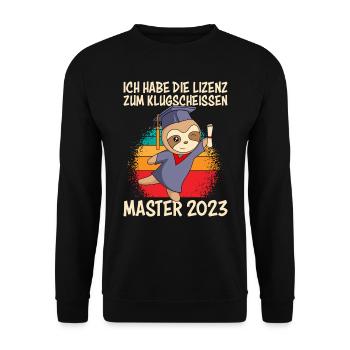 Master 2023 Lizenz zum Klugscheißen - Unisex Pullover - Schwarz - Vorne - Alina (178cm) & Michal (187cm)