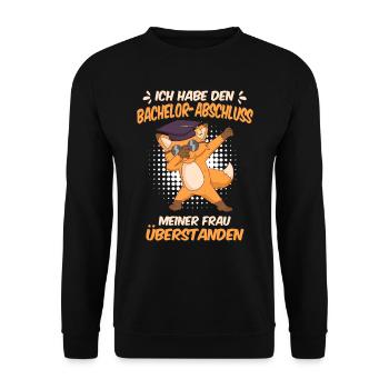 Bachelor Abschluss meiner Frau überstanden - Unisex Pullover - Schwarz - Vorne - Alina (178cm) & Michal (187cm)