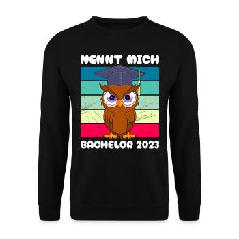 Nennt mich Bachelor 2023 Studium Abschluss - Unisex Pullover - Schwarz - Vorne - Alina (178cm) & Michal (187cm)