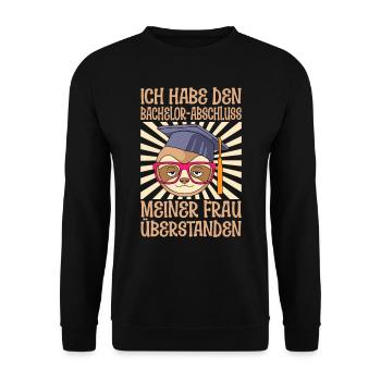 Bachelor Abschluss meiner Frau überstanden - Unisex Pullover - Schwarz - Vorne - Alina (178cm) & Michal (187cm)