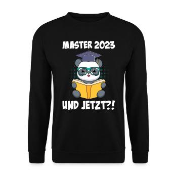 Master 2023! Und jetzt? Master Abschluss 2023 - Unisex Pullover - Schwarz - Vorne - Alina (178cm) & Michal (187cm)