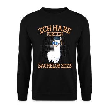 Ich habe fertig Bachelor 2023 Bachelor Abschluss - Unisex Pullover - Schwarz - Vorne - Alina (178cm) & Michal (187cm)