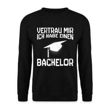 Vertrau mir ich habe einen Bachelor Abschluss - Unisex Pullover - Schwarz - Vorne - Alina (178cm) & Michal (187cm)