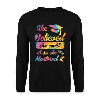She has mastered Master's degree - Unisex Sweatshirt - black - Front - Alina (178cm) & Michal (187cm)