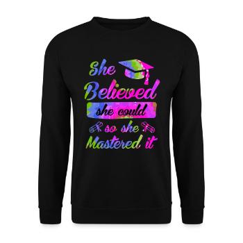 She has mastered Master's degree - Unisex Sweatshirt - black - Front - Alina (178cm) & Michal (187cm)