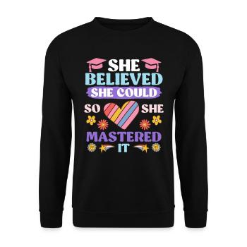 She has mastered Master's degree - Unisex Sweatshirt - black - Front - Alina (178cm) & Michal (187cm)