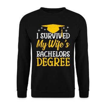 Überlebt Meine Frau hat einen Bachelor Abschluss - Unisex Pullover - Schwarz - Vorne - Alina (178cm) & Michal (187cm)