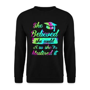 She has mastered Master's degree - Unisex Sweatshirt - black - Front - Alina (178cm) & Michal (187cm)