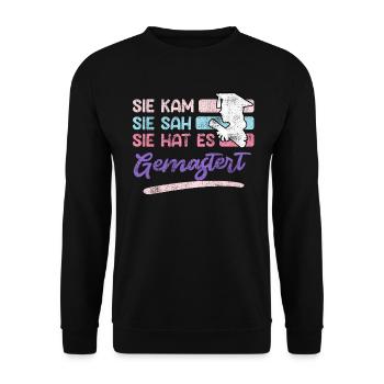 She came she saw her mastered master's degree - Unisex Sweatshirt - black - Front - Alina (178cm) & Michal (187cm)