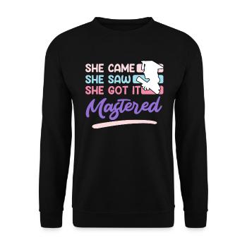 She came she saw her mastered master's degree - Unisex Sweatshirt - black - Front - Alina (178cm) & Michal (187cm)