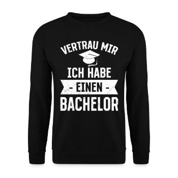 Vertrau mir ich habe einen Bachelor Abschluss - Unisex Pullover - Schwarz - Vorne - Alina (178cm) & Michal (187cm)