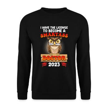 Lizenz zum klugscheißen Ich habe einen Doktortitel - Unisex Pullover - Schwarz - Vorne - Alina (178cm) & Michal (187cm)