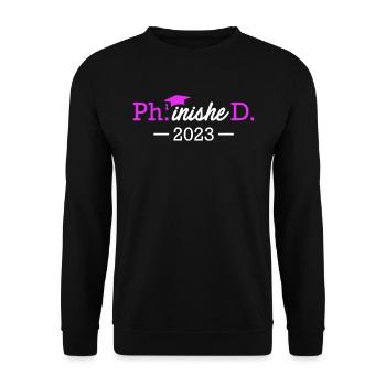 Phinished Ph.D Abschluss 2023 Doktor Doktortitel - Unisex Pullover - Schwarz - Vorne - Alina (178cm) & Michal (187cm)