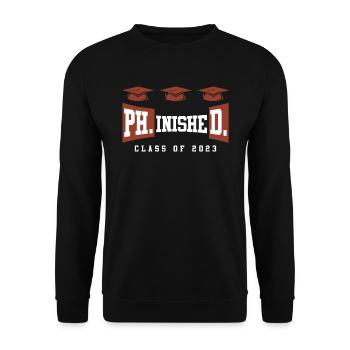 Phinished Ph.D Abschluss 2023 Doktor Doktortitel - Unisex Pullover - Schwarz - Vorne - Alina (178cm) & Michal (187cm)