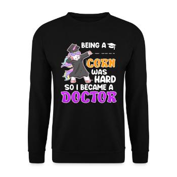 Einhorn zu sein war schwer Doktor Doktortitel - Unisex Pullover - Schwarz - Vorne - Alina (178cm) & Michal (187cm)