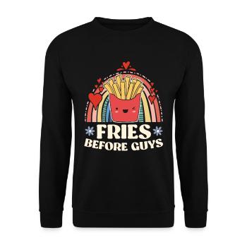 Célibataire Frites Amour Couple Saint Valentin - Sweat-shirt Unisexe - noir - Devant - Alina (178cm) & Michal (187cm)