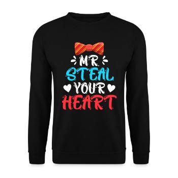 Mister ich stehle dein Herz Liebe Valentinstag - Unisex Pullover - Schwarz - Vorne - Alina (178cm) & Michal (187cm)