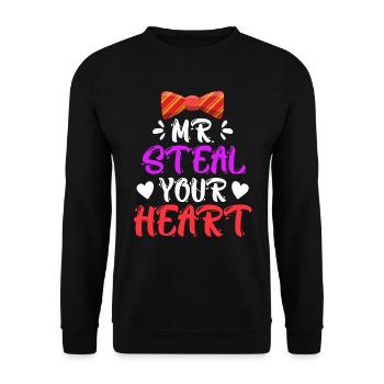 Mister ich stehle dein Herz Liebe Valentinstag - Unisex Pullover - Schwarz - Vorne - Alina (178cm) & Michal (187cm)