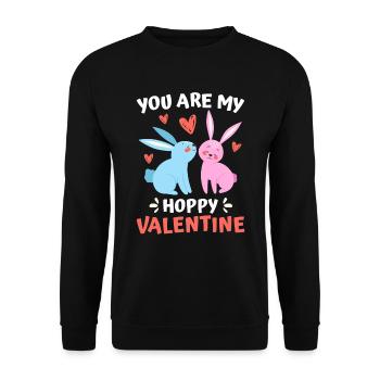 Hoppel Hase Ich liebe meinen Hasen Valentinstag - Unisex Pullover - Schwarz - Vorne - Alina (178cm) & Michal (187cm)
