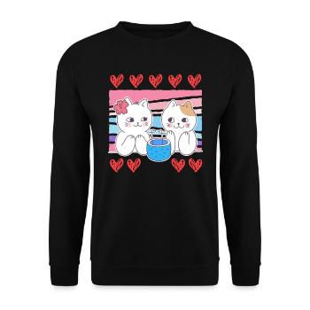 J’adore mon chat chat Saint-Valentin - Sweat-shirt Unisexe - noir - Devant - Alina (178cm) & Michal (187cm)